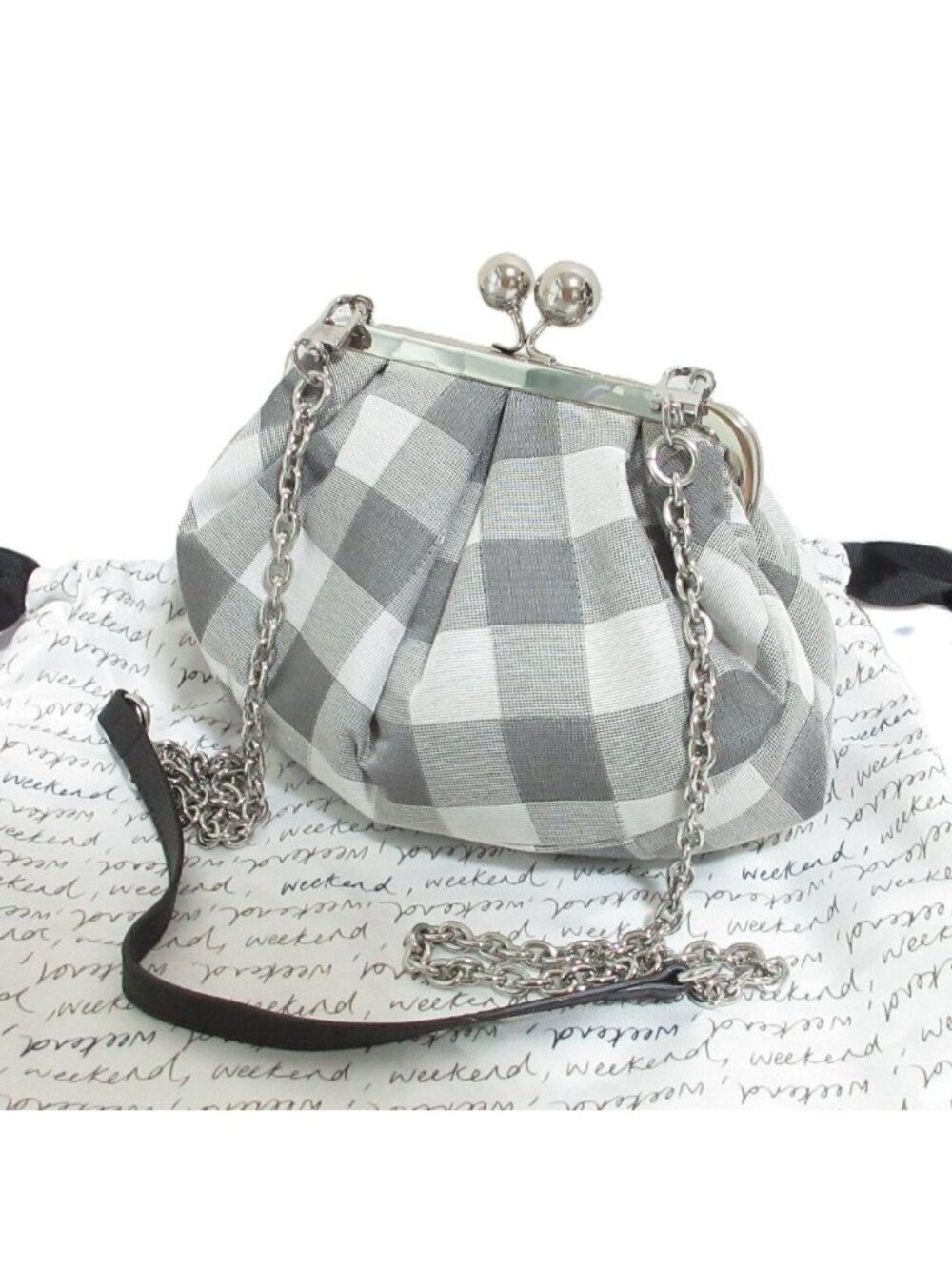 Max Mara Weekend Check Pasticino Kiss Lock Shoulder Bag Gray